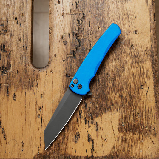 Pro-Tech Malibu 5403-Blue front view – 3.25" DLC black MagnaCut reverse tanto folding knife