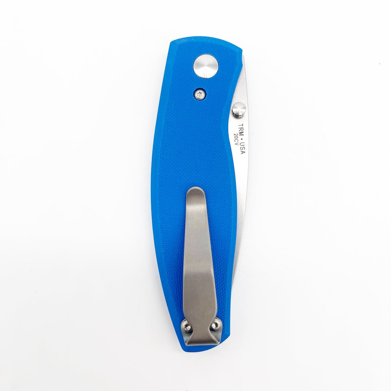 Three Rivers Mfg Neutron 2 Folding Knife 3in 20CV Steel Blue Textured G10 Handles