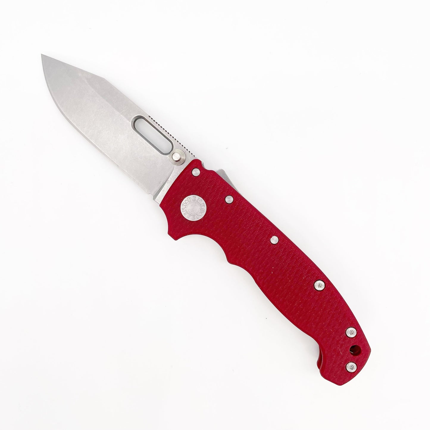 Demko MG AD20 Textured Red G10 Handles 3.6in CPM 3V Steel Clip Point Blade