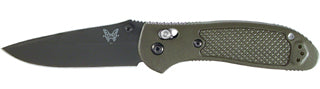 Benchmade Griptilian 551BKODD2 front view – 3.45" black D2 drop point folding knife with olive drab glass-filled nylon handle