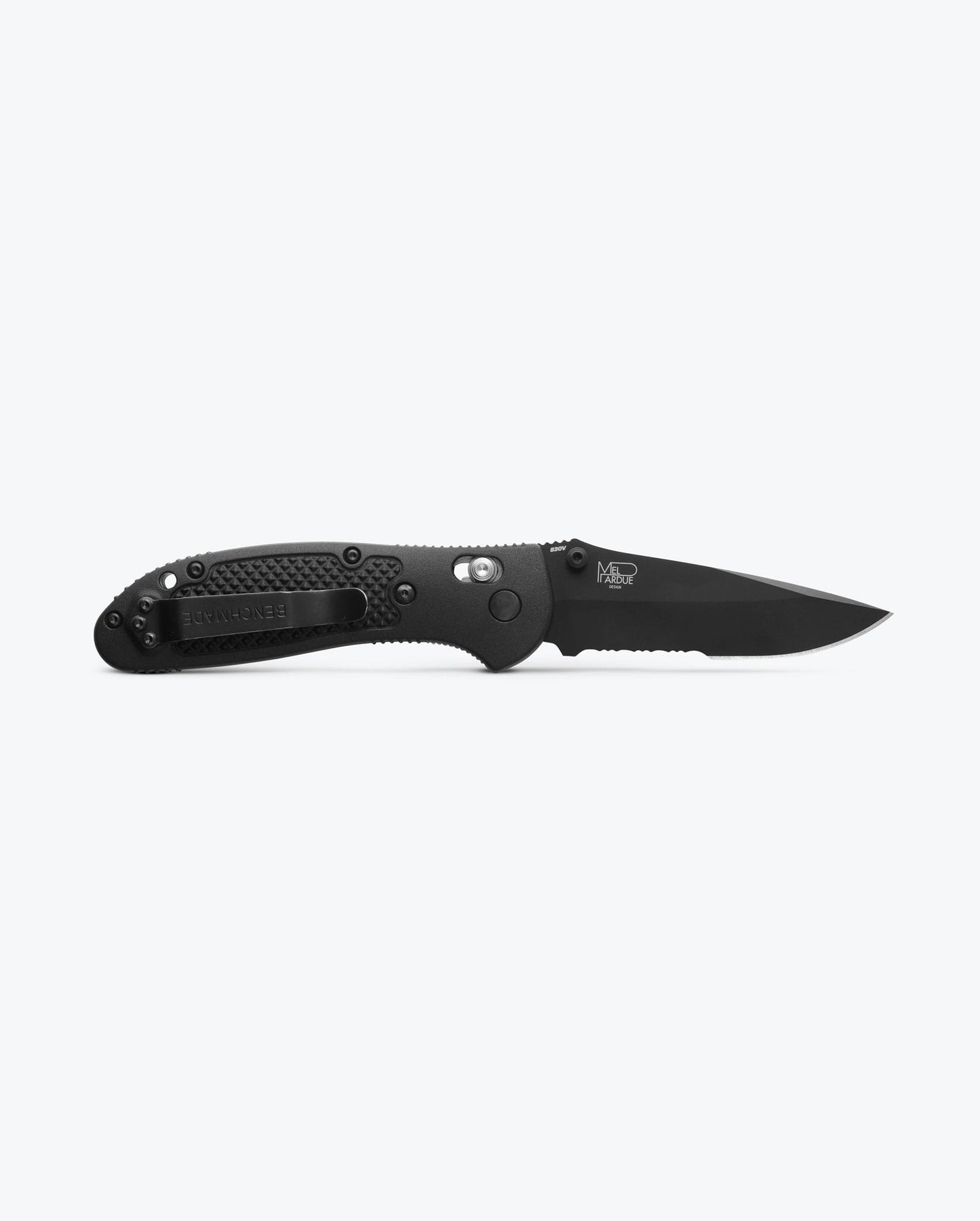 Benchmade Griptilian 551SBK-S30V blade detail, black coated CPM-S30V drop-point