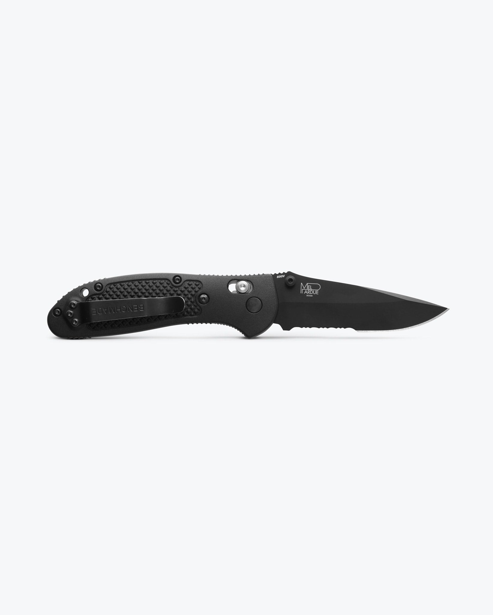 Benchmade Griptilian 551SBK-S30V blade detail, black coated CPM-S30V drop-point