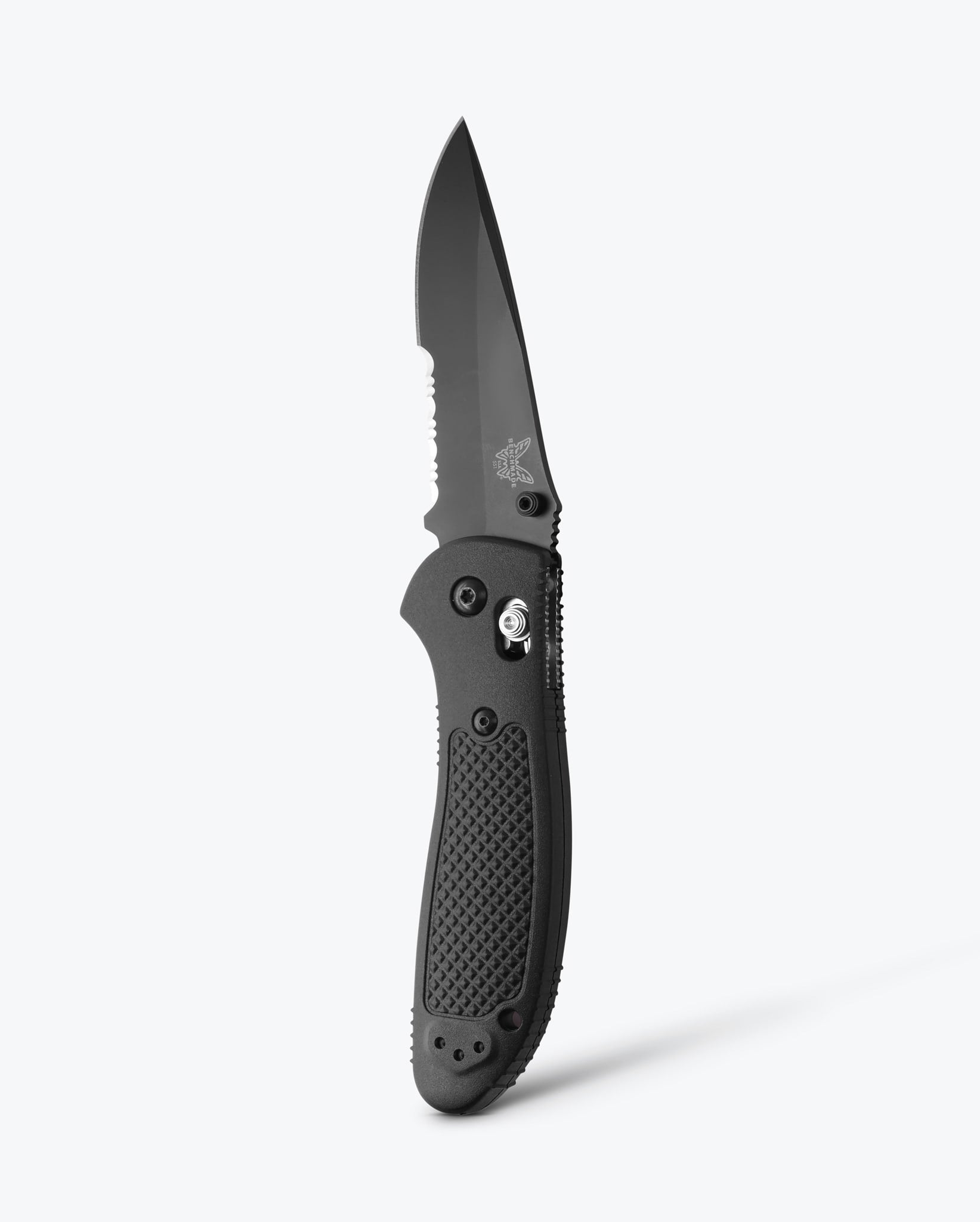 Benchmade Griptilian 551SBK-S30V front view, 3.45 inch black CPM-S30V drop-point folding knife