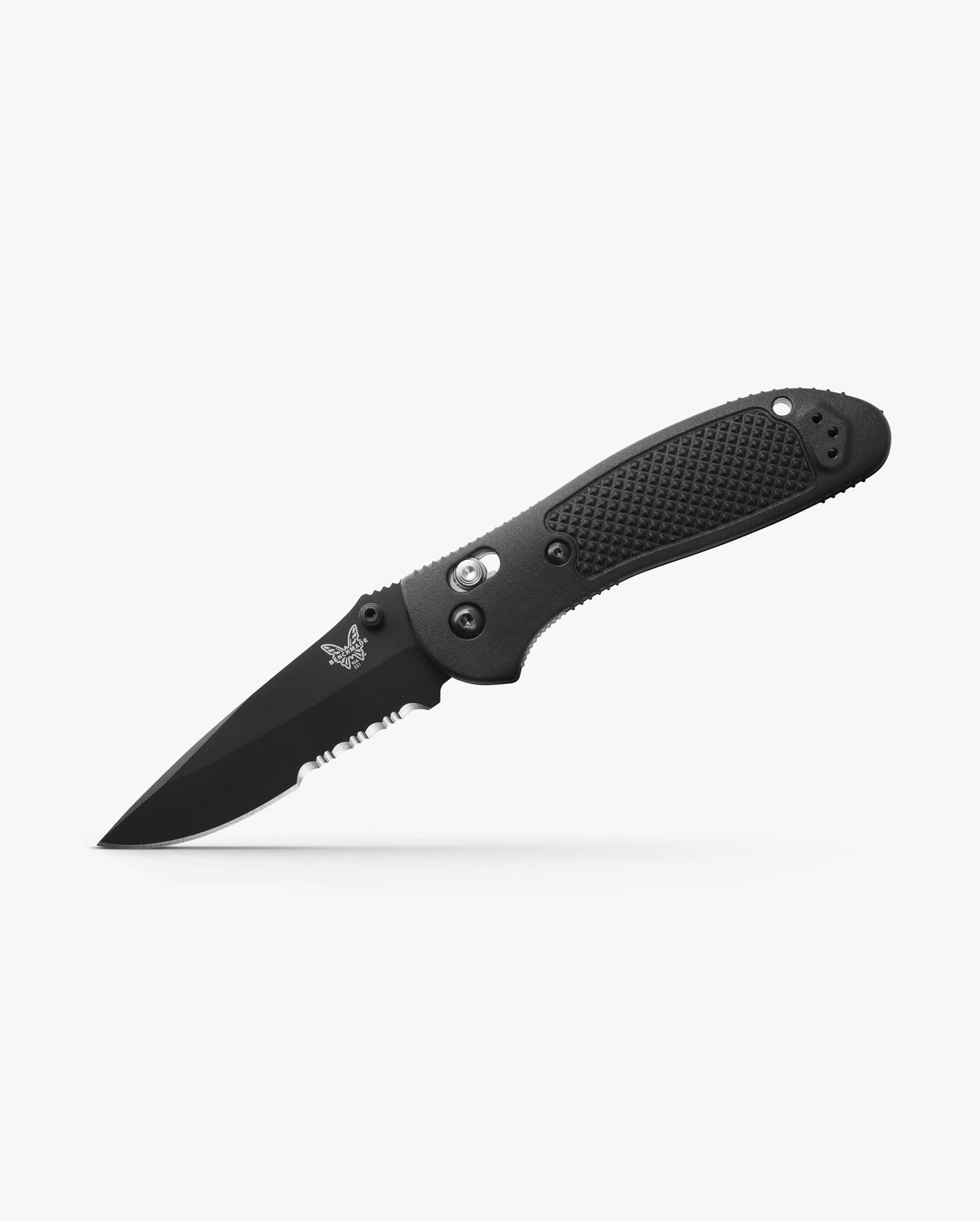 Benchmade Griptilian 551SBK-S30V open position showing black CPM-S30V drop-point blade