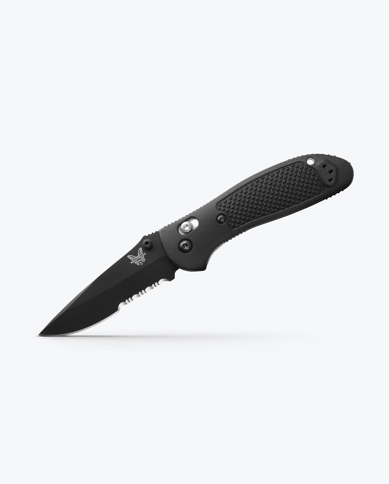 Benchmade Griptilian 551SBK-S30V open position showing black CPM-S30V drop-point blade