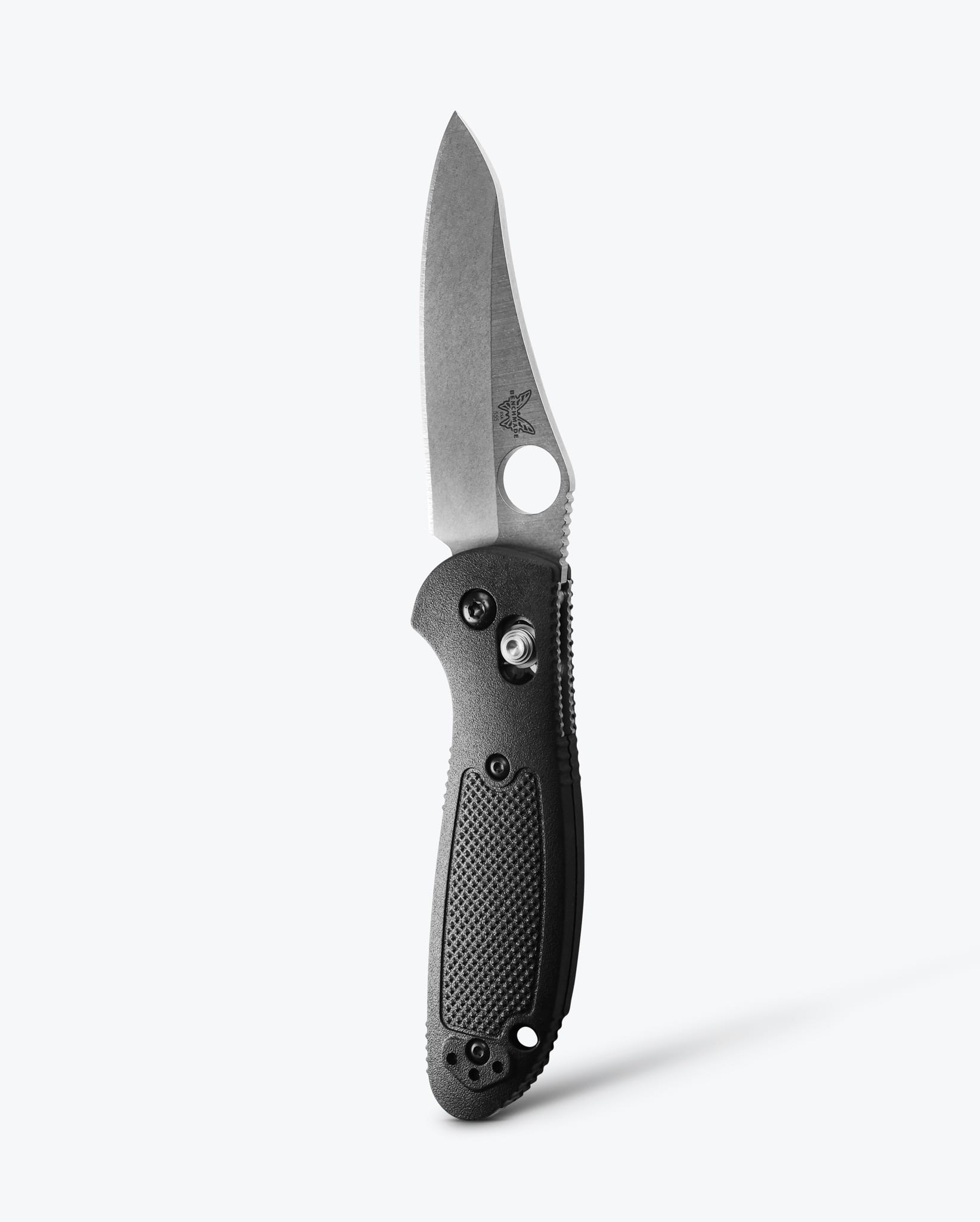 Benchmade Mini Griptilian 555-S30V front view, 2.91 inch satin CPM-S30V sheepsfoot folding knife