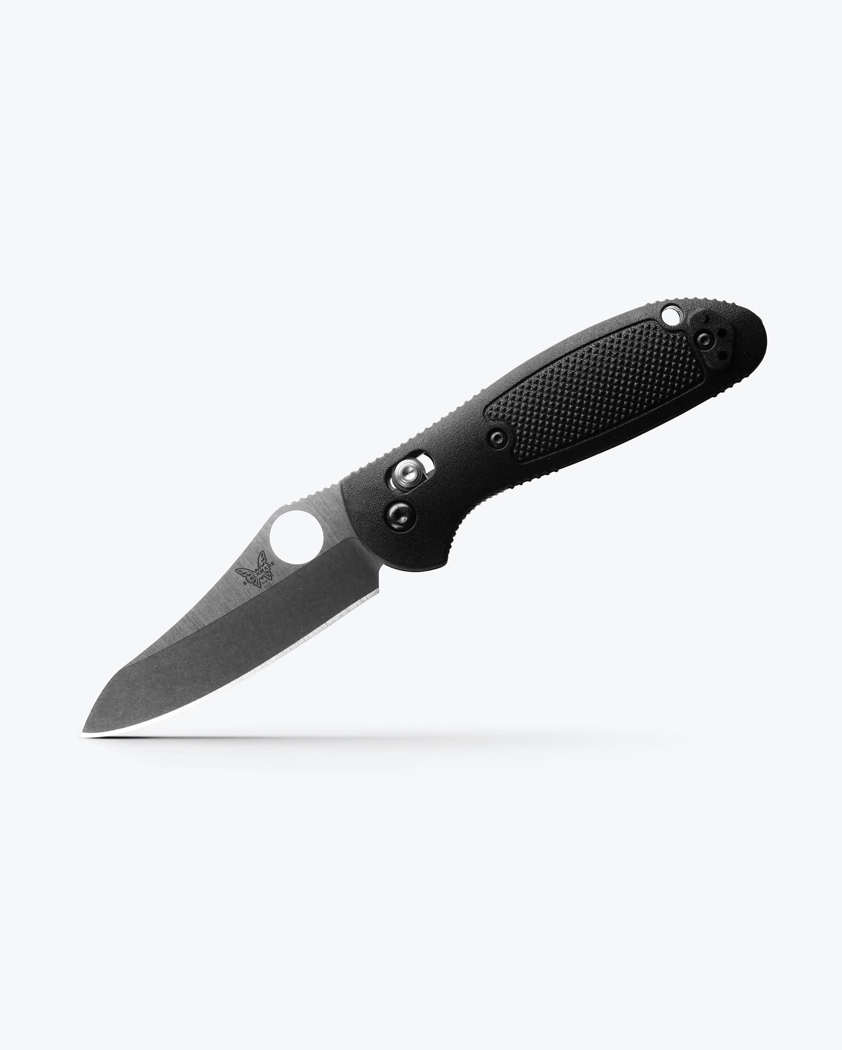 Benchmade Mini Griptilian 555-S30V open position showing CPM-S30V sheepsfoot blade