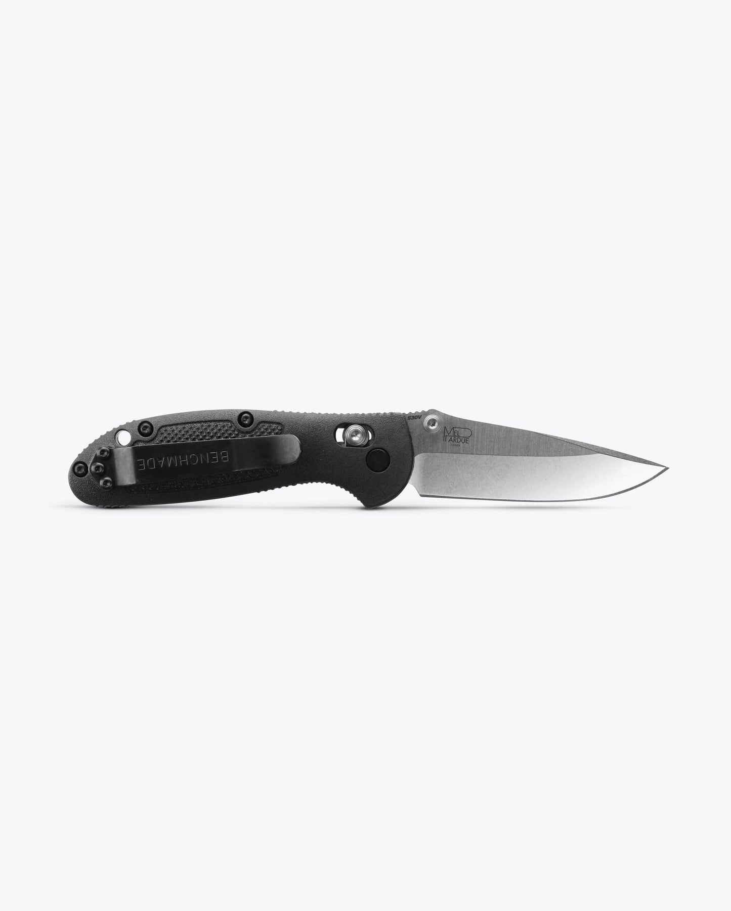 Benchmade Mini Griptilian 556-S30V blade detail, satin CPM-S30V drop-point