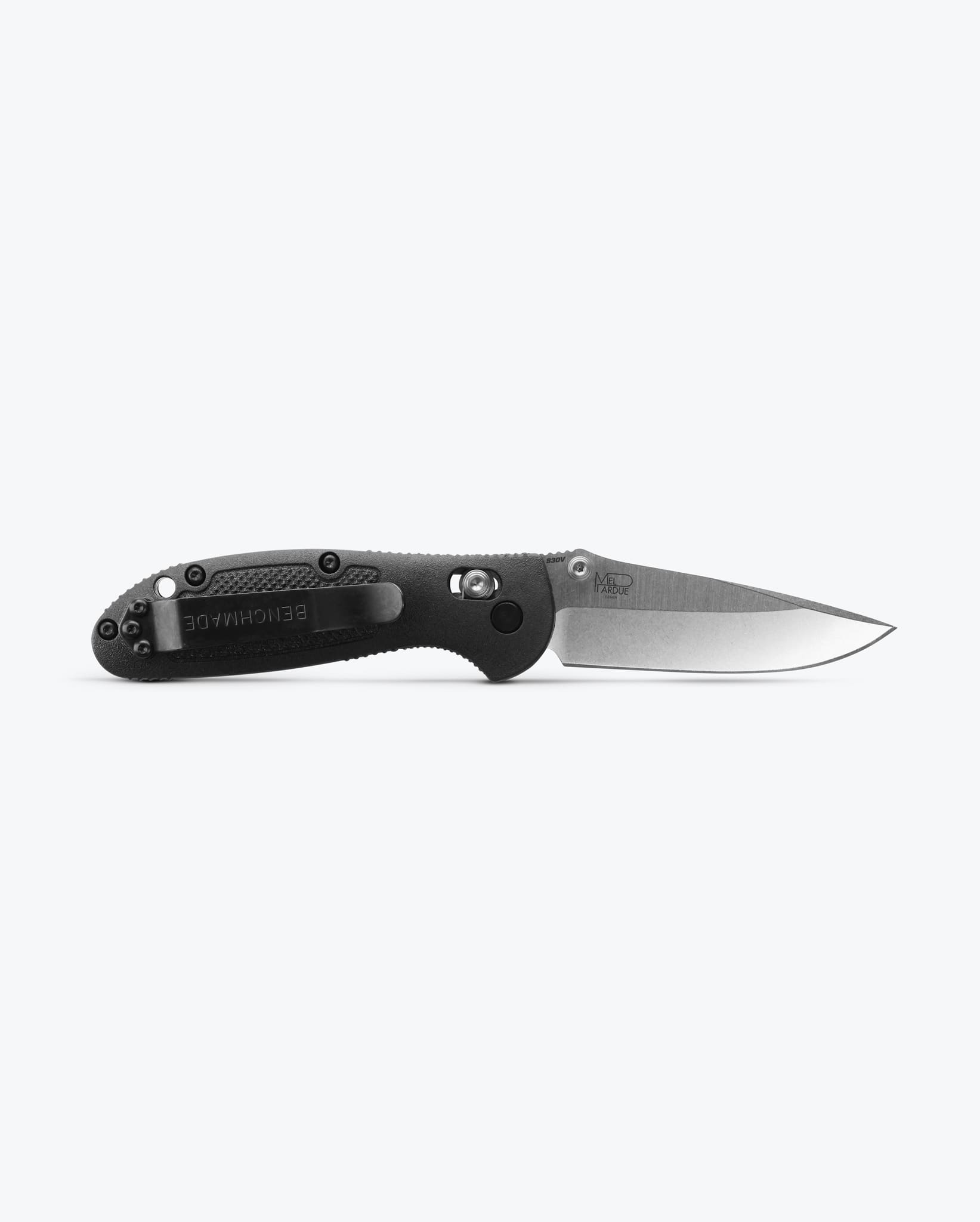 Benchmade Mini Griptilian 556-S30V blade detail, satin CPM-S30V drop-point