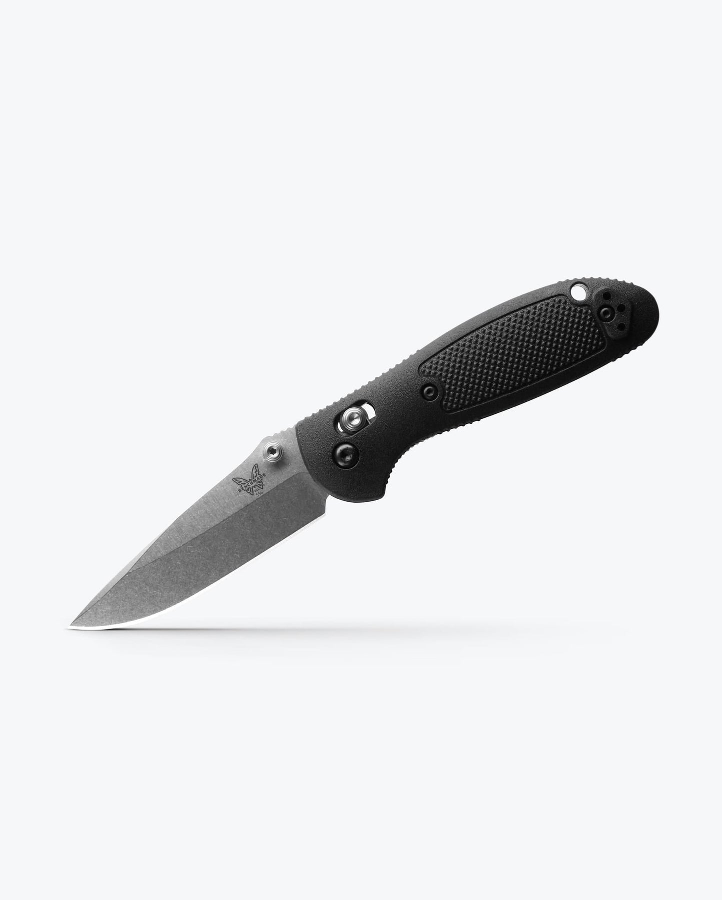 Benchmade Mini Griptilian 556-S30V open position showing CPM-S30V drop-point blade