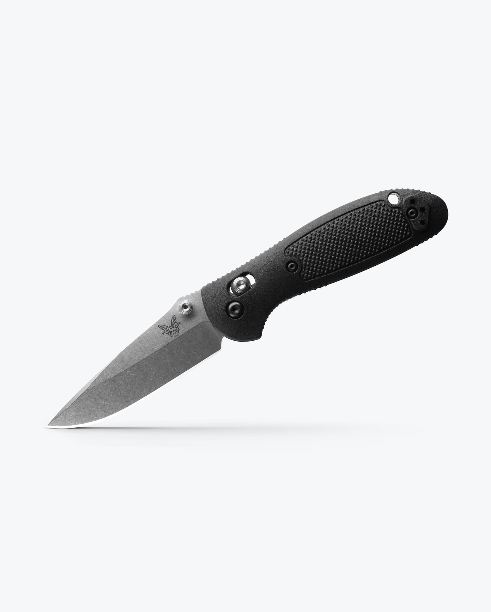 Benchmade Mini Griptilian 556-S30V open position showing CPM-S30V drop-point blade