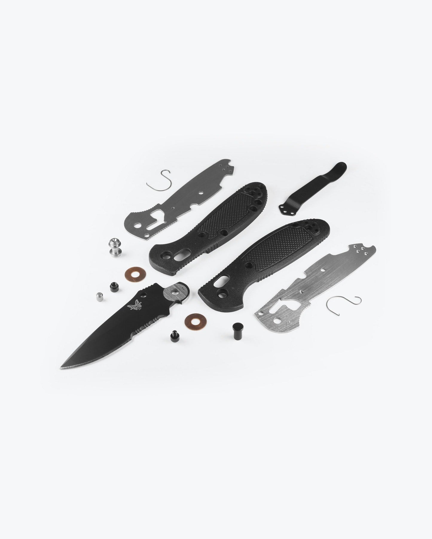 Benchmade Mini Griptilian 556SBK-S30V black Grivory handle and component detail