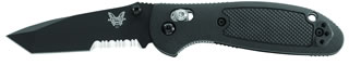 Benchmade Mini Griptilian 557SBK front view - 2.91" black 154CM tanto combo edge folding knife