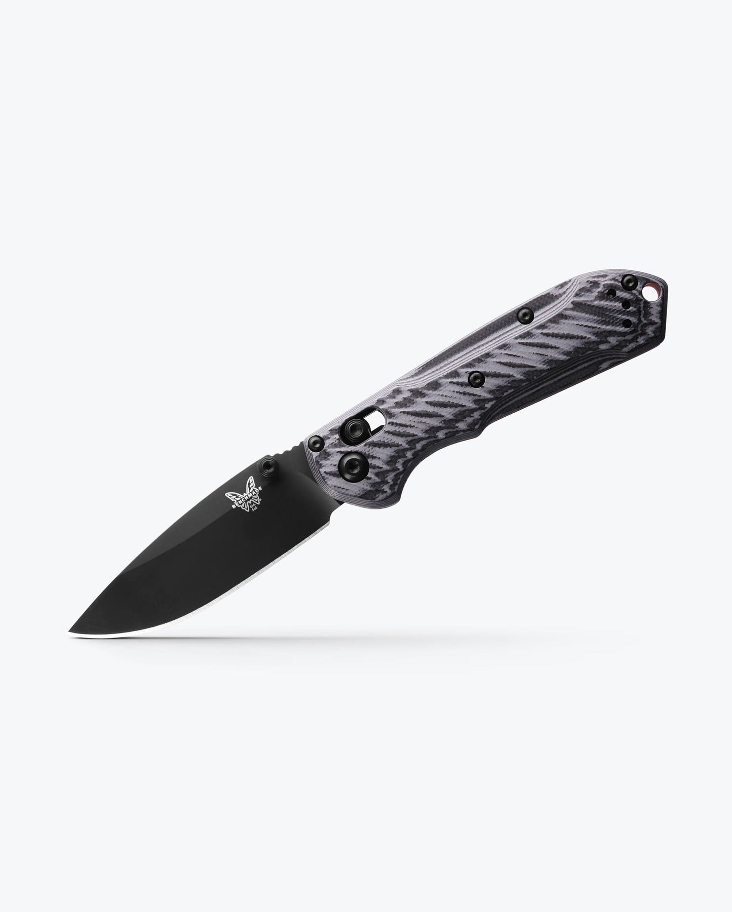 Benchmade Mini Freek 565BK-02 open position showing black CPM-M4 drop-point blade
