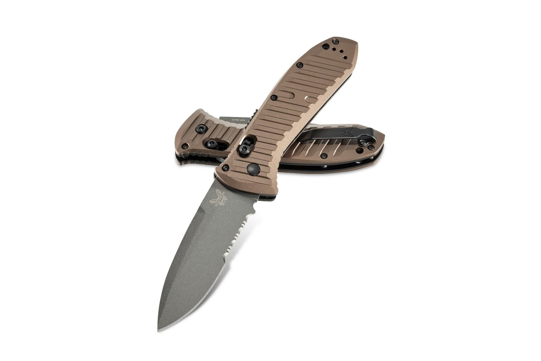 Benchmade Auto Presidio II 5700SGY-1 front view – 3.72″ grey CPM-M4 serrated automatic knife