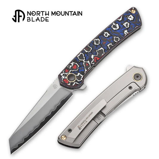 North Mountain Echo 3.5" Sheepsfoot Blade Red & Blue Ceramic Carbon Fiber Titanium Handle