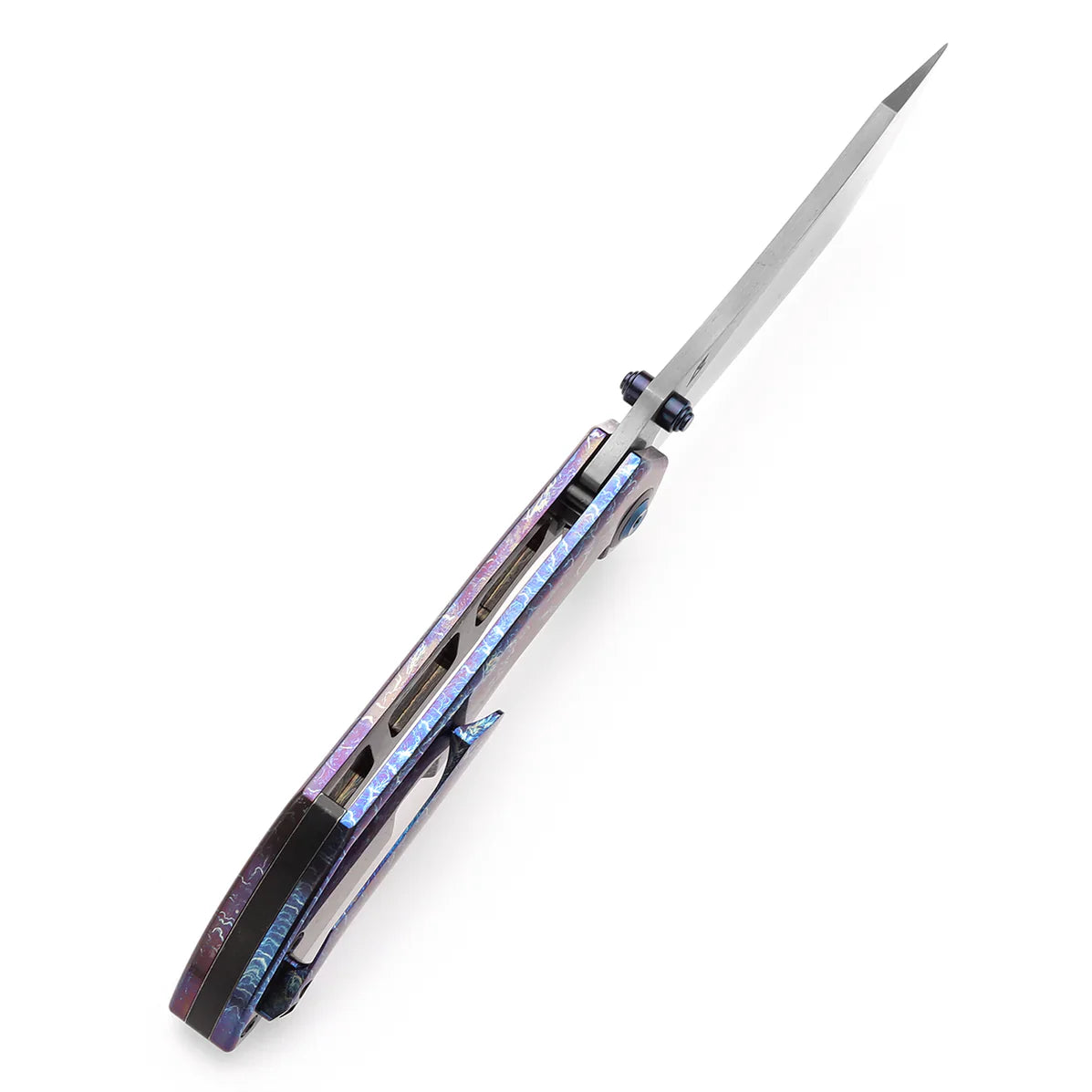 Kansept Tipper 3.38" Damascus Titanium with Lightning Strike Finish Blue Purple K1079A3
