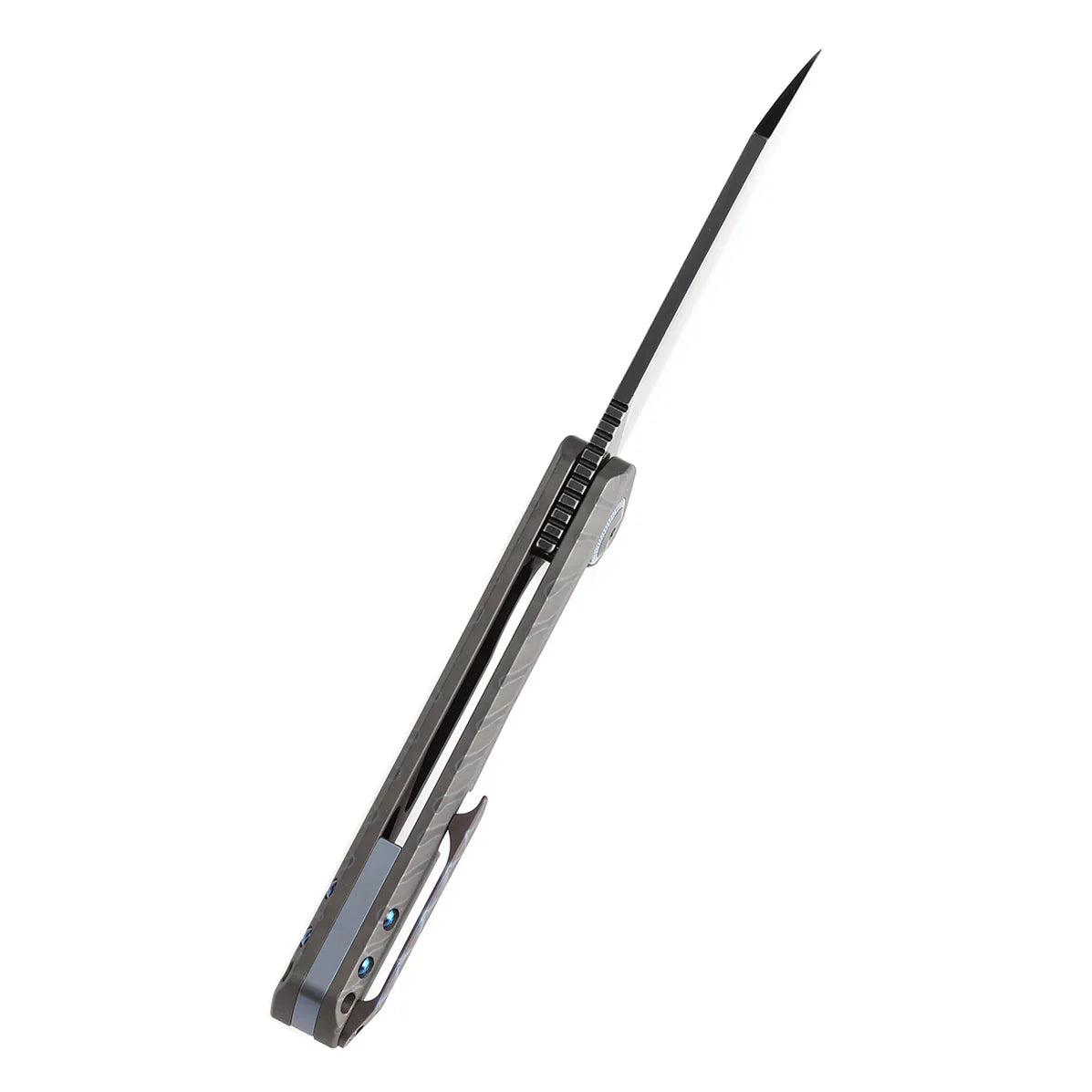 Kansept Bulldozer 3.56" CPM-20CV Tiger Stripe Flamed Titanium Blue K1028A6