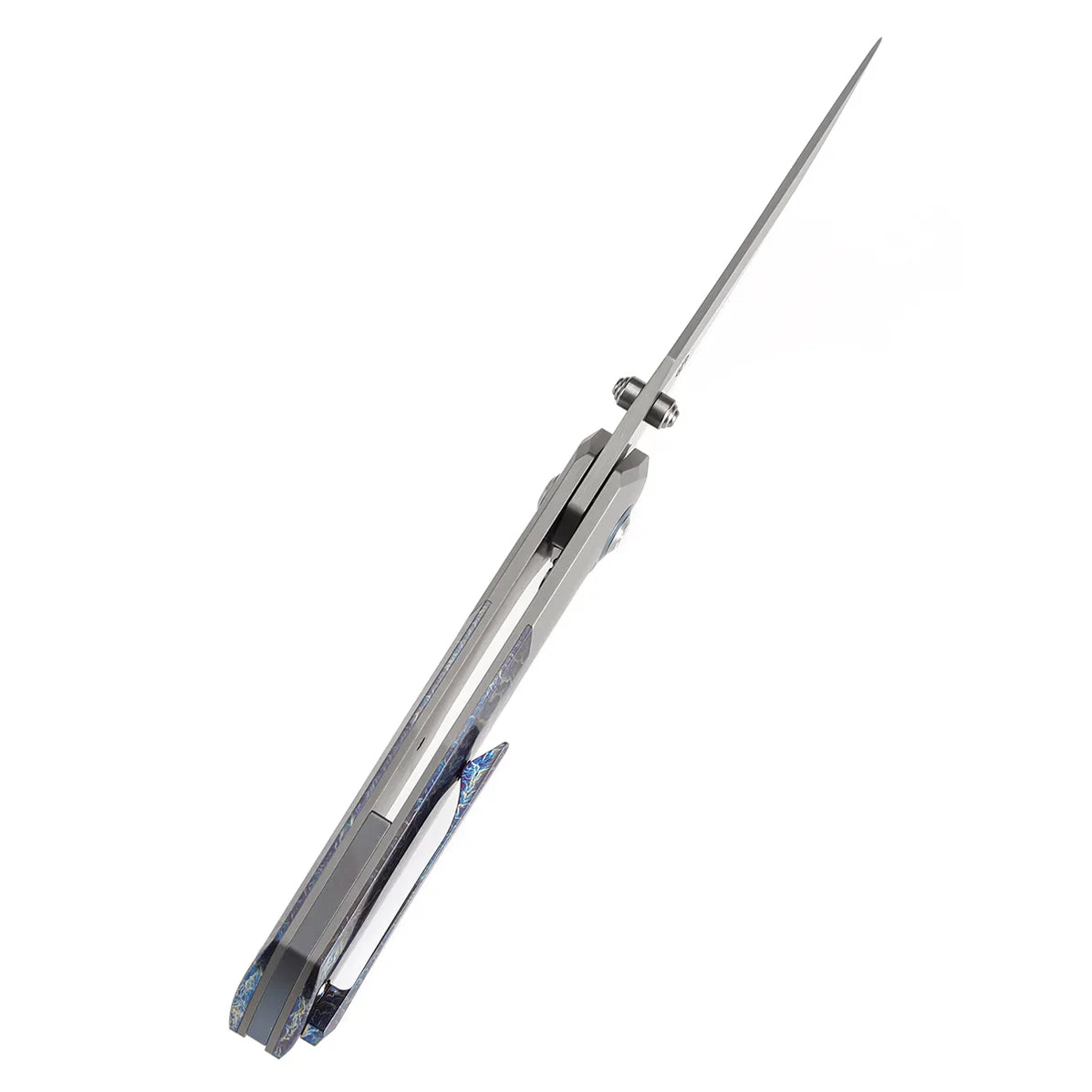 Kansept Deadite 3.52" Clip point Beadblasted Titanium + Titanium with Lightning Strike Finish Plain Blue K1081A2