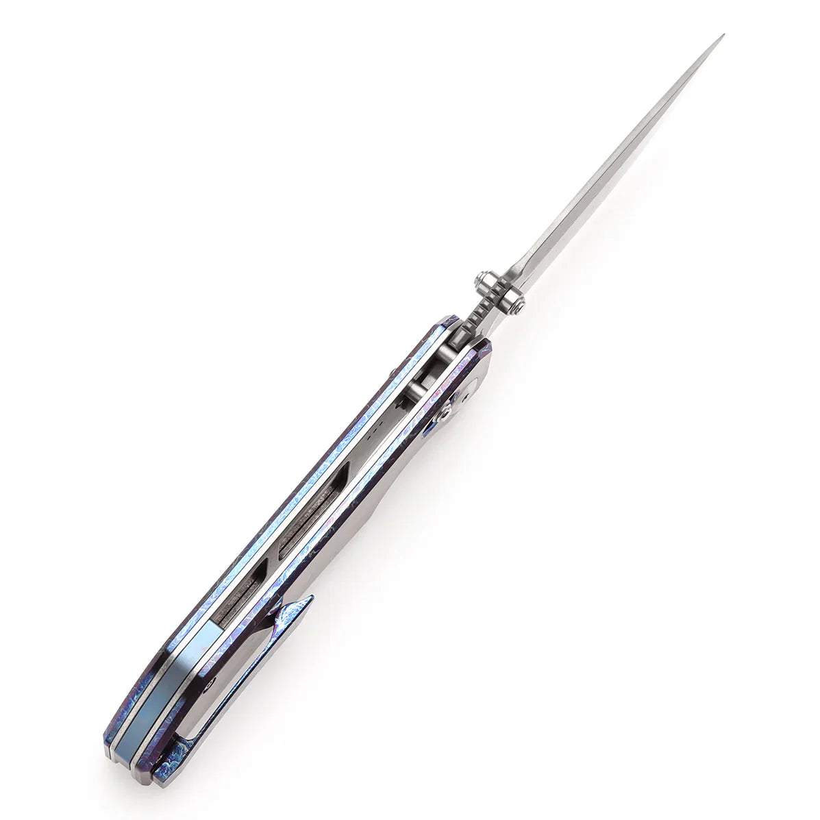 Kansept Eaglestrike 3.73" Damascus Titanium with Lightning Strike Finish Purple Blue K1095V1