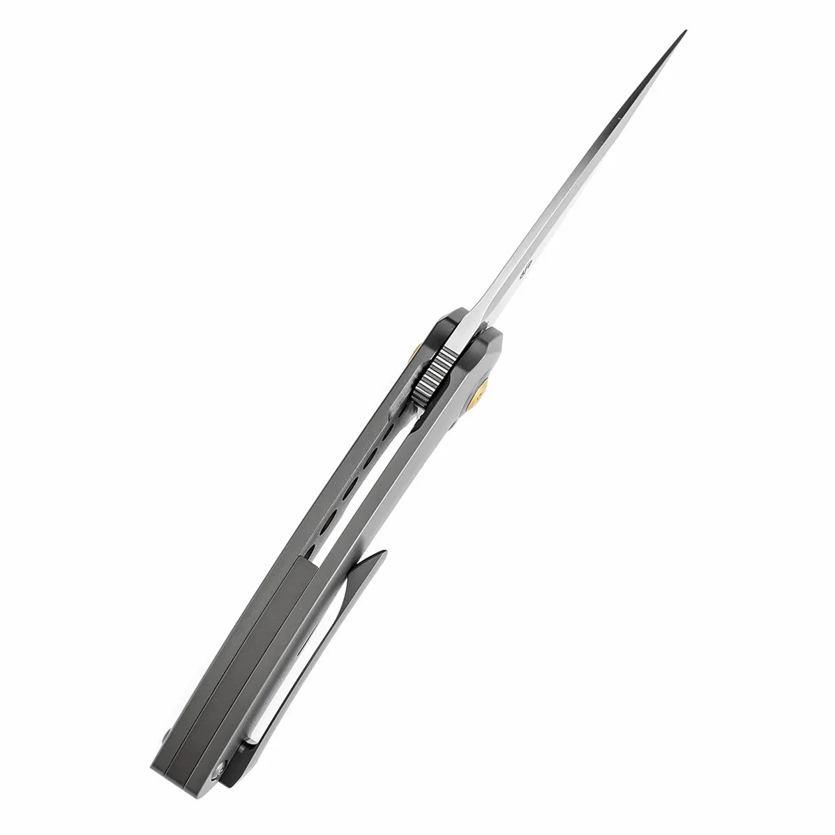Kansept ODD 21 3.08" Damascus Grey Anodized Titanium with Bronze Holes K1077A2