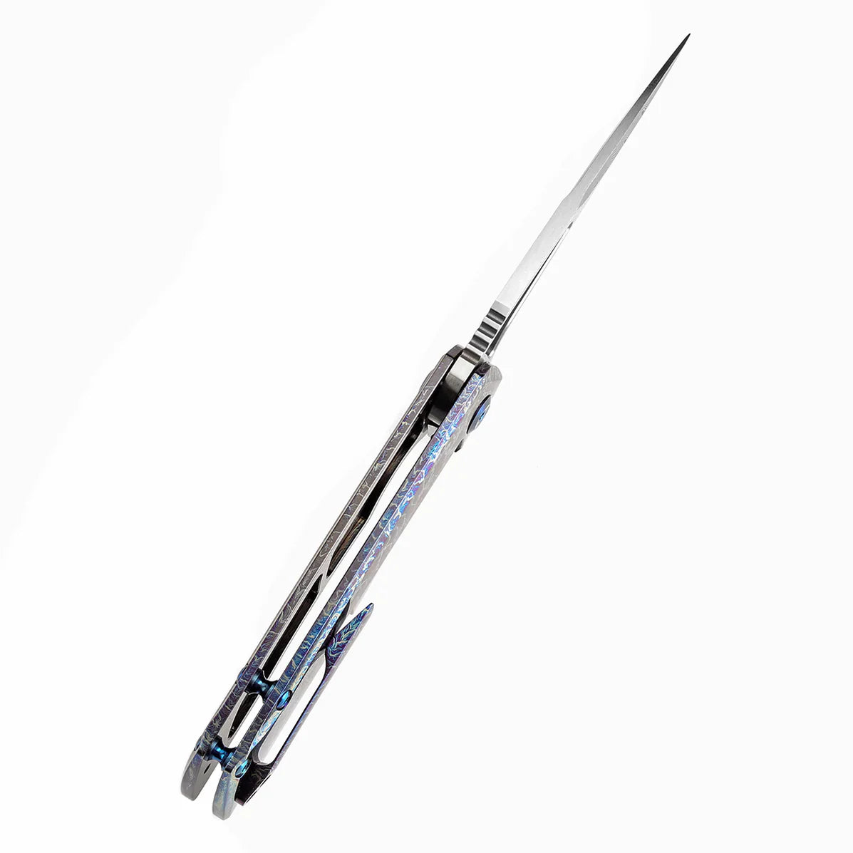 Kansept Kryo 3.58" Damascus Titanium with Lightning Strike Finish Blue K1001A6