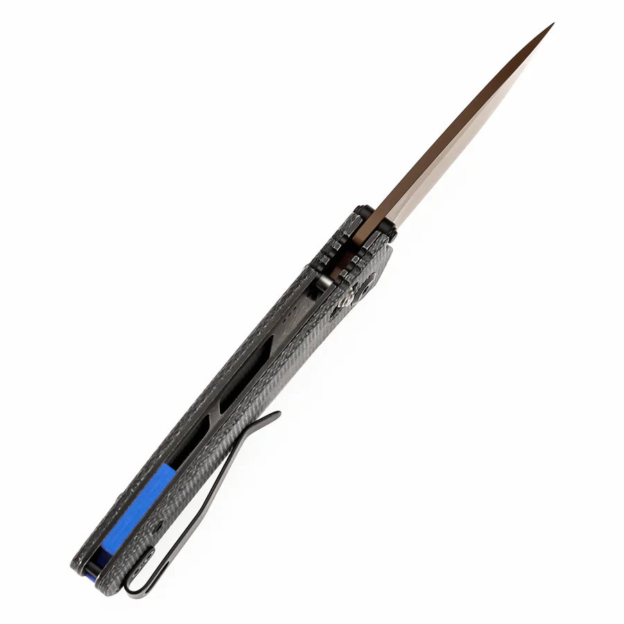 Tenable Raven T2109V6 – 3.14" Rose Gold Coated 14C28N Drop Point Blade, Black Micarta Handle, Crossbar Lock – Designed by Black Bird Blades