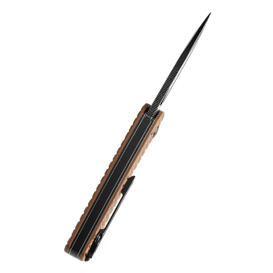 Tenable Bömbur T1054A2 profile view showing 0.196″ thick blackwash D2 blade stock
