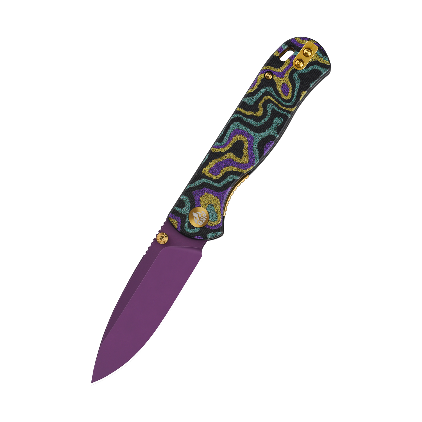 QSP Ferret Mardi Gras Exclusive 3in Nitro V Purple Blade G10 Handles