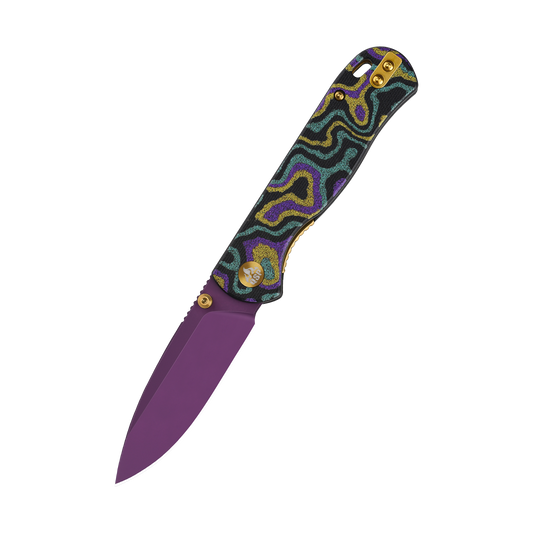 QSP Ferret Mardi Gras Exclusive 3in Nitro V Purple Blade G10 Handles
