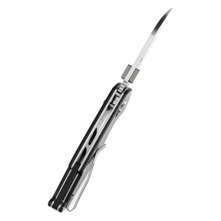 Tenable Model 6 T1022V1 – 3.1" Satin 14C28N Blade, Twill Carbon Fiber Handle with Crossbar Lock