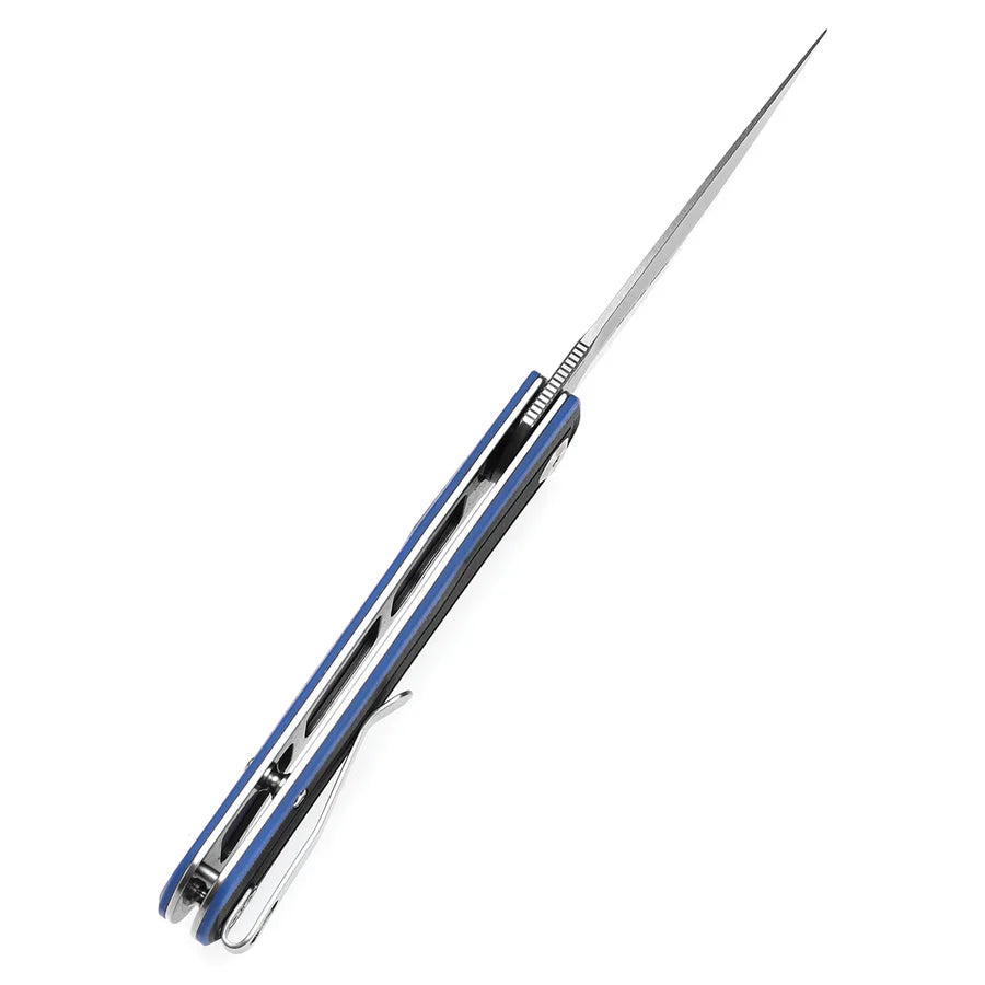 Tenable Kratos T1024A2 – 3.79" Nitro-V Blackwash Drop Point Blade, Black & Blue G10 Handle, Liner Lock – Designed by Ostap Hel