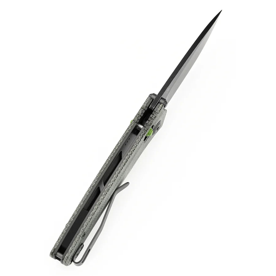 Tenable Raven T2109V5 – 3.14" Blackwashed 14C28N Drop Point Blade, Green Micarta Handle, Crossbar Lock – Designed by Black Bird Blades