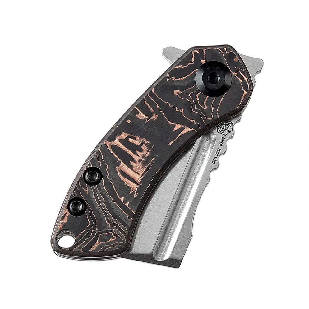 Kansept Mini Korvid 1.45" Stonewashed CPM-S35VN Copper Carbon Fiber Black Copper K3030B1