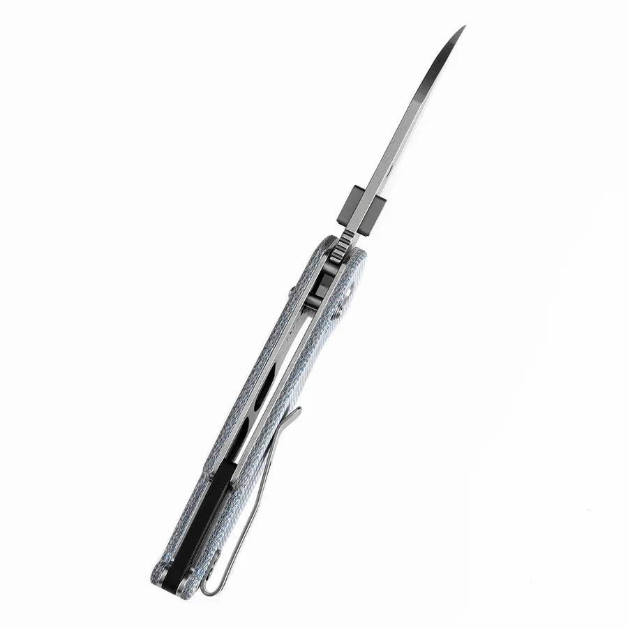 Tenable Model 6 T1022V6 – 3.1" Stonewashed 14C28N Blade, Blue Micarta Handle with Crossbar Lock