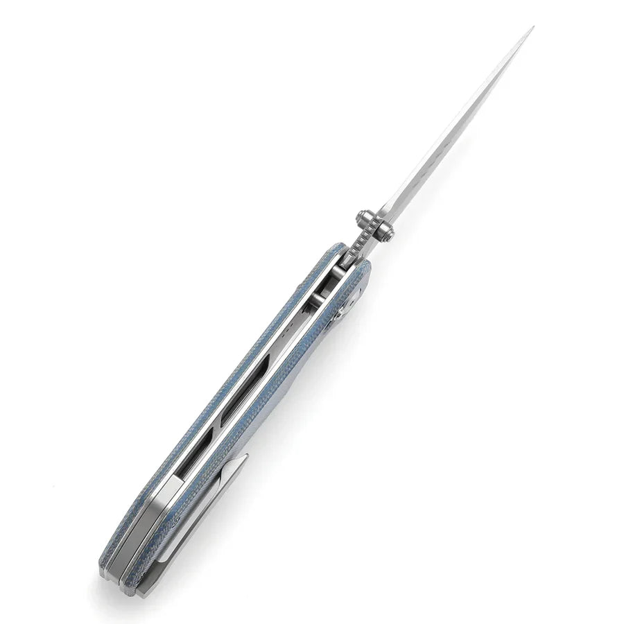 Tenable Eaglestrike T1095V2 – 3.73" Stonewashed Nitro-V Drop Point Blade, Blue Micarta Handle with Crossbar Lock