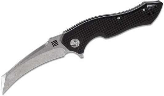 ArtisanCutlery Eagle Flipper Knife 3.46" Stonewashed D2 Hawkbill Blade, Black G10 Handles - 1816P-CGF