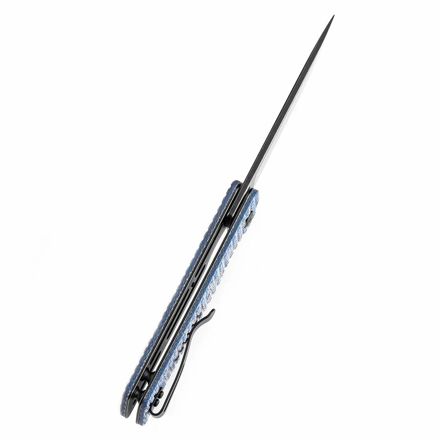 Tenable Anomaly T2038A3 – 3.14" Blackwash Nitro-V Drop Point Blade, Blue Micarta with Frag Pattern Handle, Liner Lock