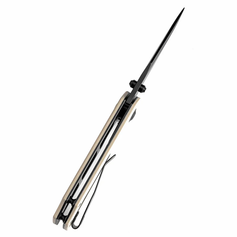 Tenable Fermi T1122A1 – 3.11" Black TiCN-Coated 14C28N Blade, Ivory White G10 Handle with Liner Lock
