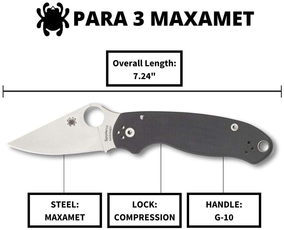 Spyderco Para 3 Dark Gray G-10 Handles 2.95in Maxamet Steel Blade - C223GDGY