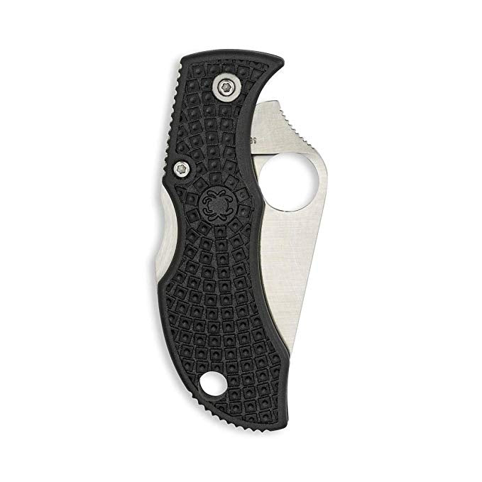 Spyderco Manbug MBKP folding knife closed, showing textured black FRN handle and back lock spine