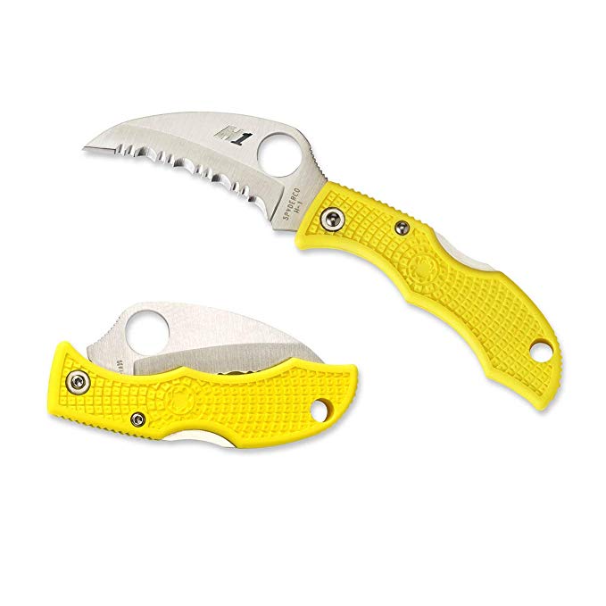 Spyderco Ladybug 3 Salt LYLS3HB Hawkbill Knife 1-15/16" H1 Serrated Blade, Yellow FRN Handles
