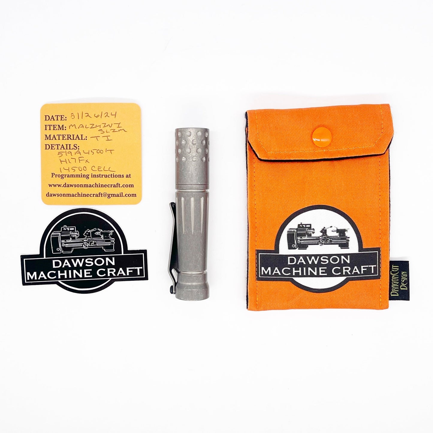 Dawson Machine Craft Malihini Slim Stonewashed Titanium EDC Flashlight 14500 Size 519c 4500k LED H17Fx Driver