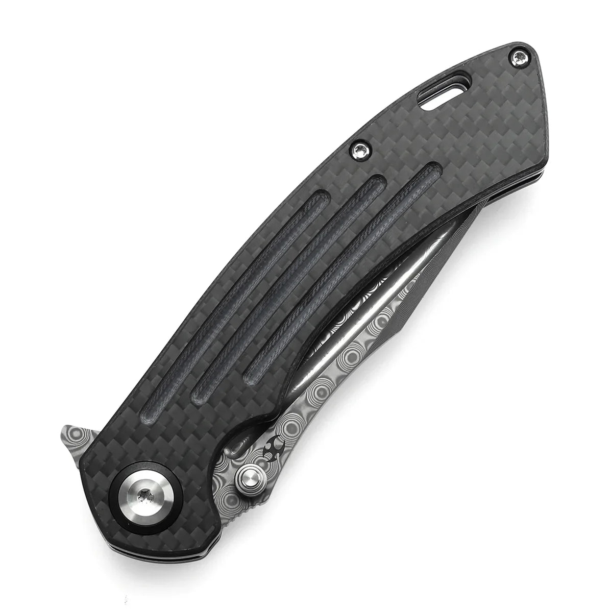 Kansept Pretatout 3.56" Damascus Carbon Fiber,G10 Black K1032D3