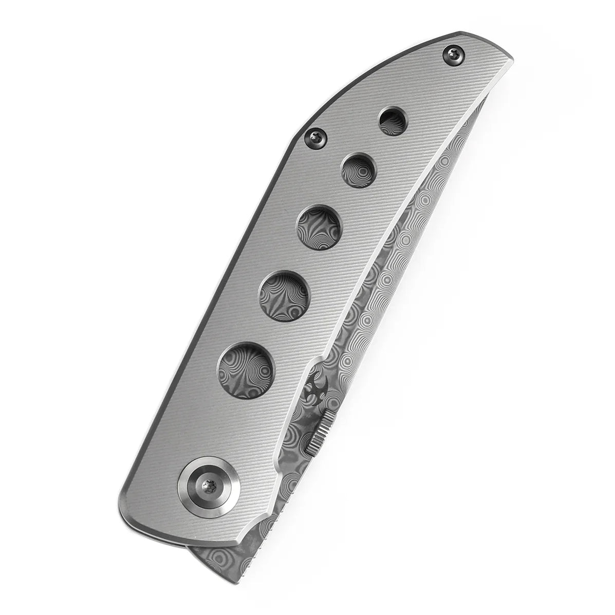 Kansept Tarkin 3.42" Damascus Bead Blasted Titanium with Holes Gray K1078A5