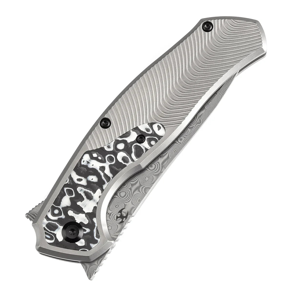 Kansept HAVÃƒËœRN 3.48" Damascus Titanium + Black and White Carbon Fiber Inlay Black and white K1069A1