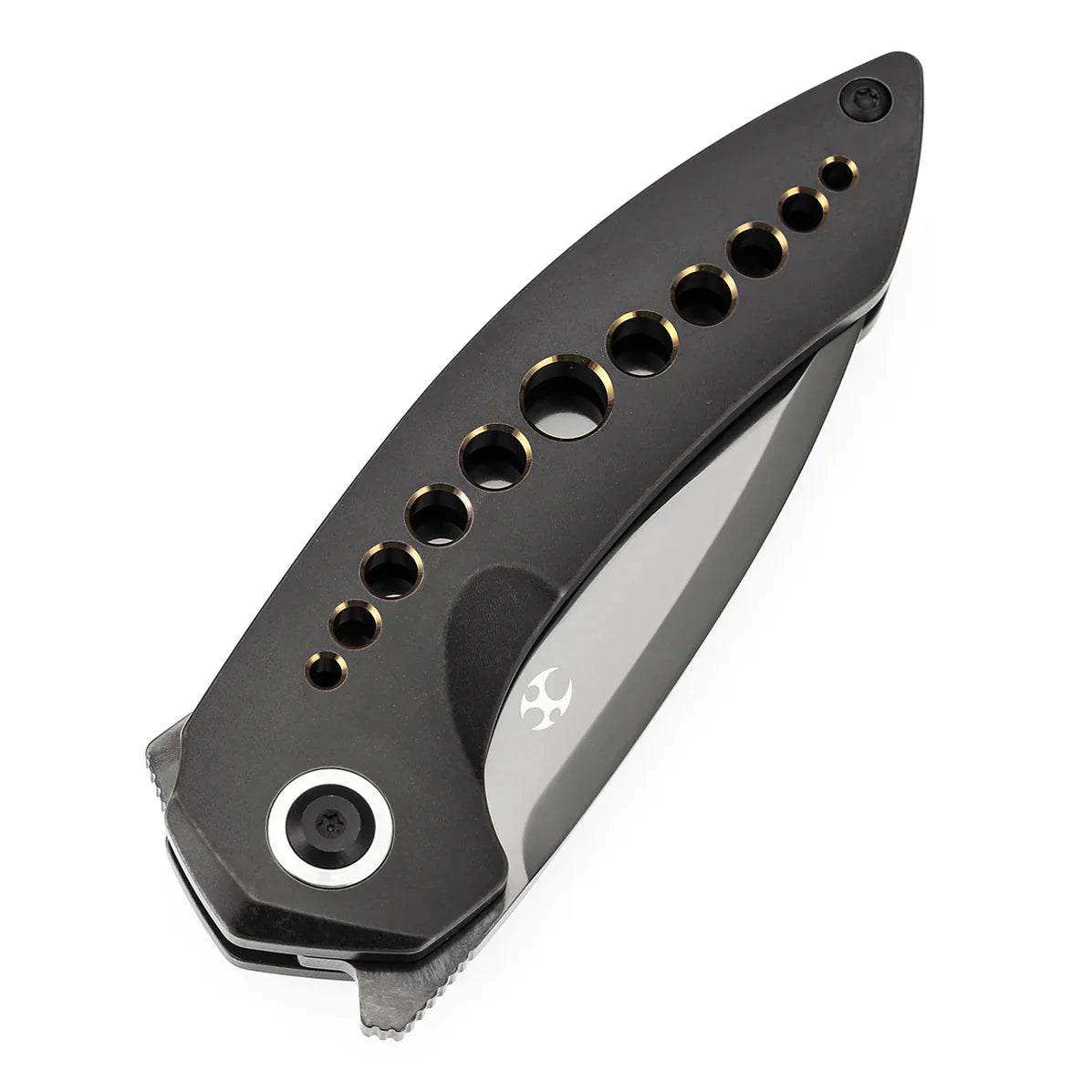Kansept ODD 21 K1077A6 – 3.08" Mirror DLC CPM 20CV Blade, Blackwash Titanium Handle with Bronze-Anodized Holes, Titanium Frame Lock (Tuff Knives Design)