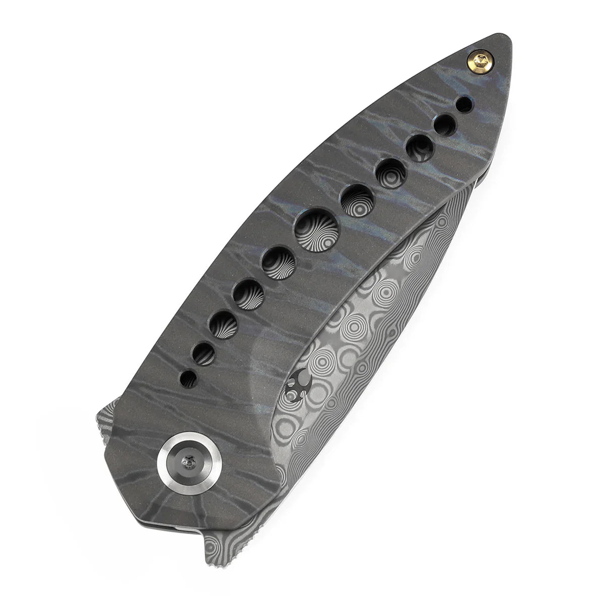 Kansept ODD 21 3.08" Damascus Titanium with Tiger Stripe Finish Grey K1077A5