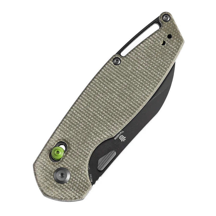 Tenable Model 6 T1022V2 – 3.1" Blackwash 14C28N Blade, Green Micarta Handle with Crossbar Lock