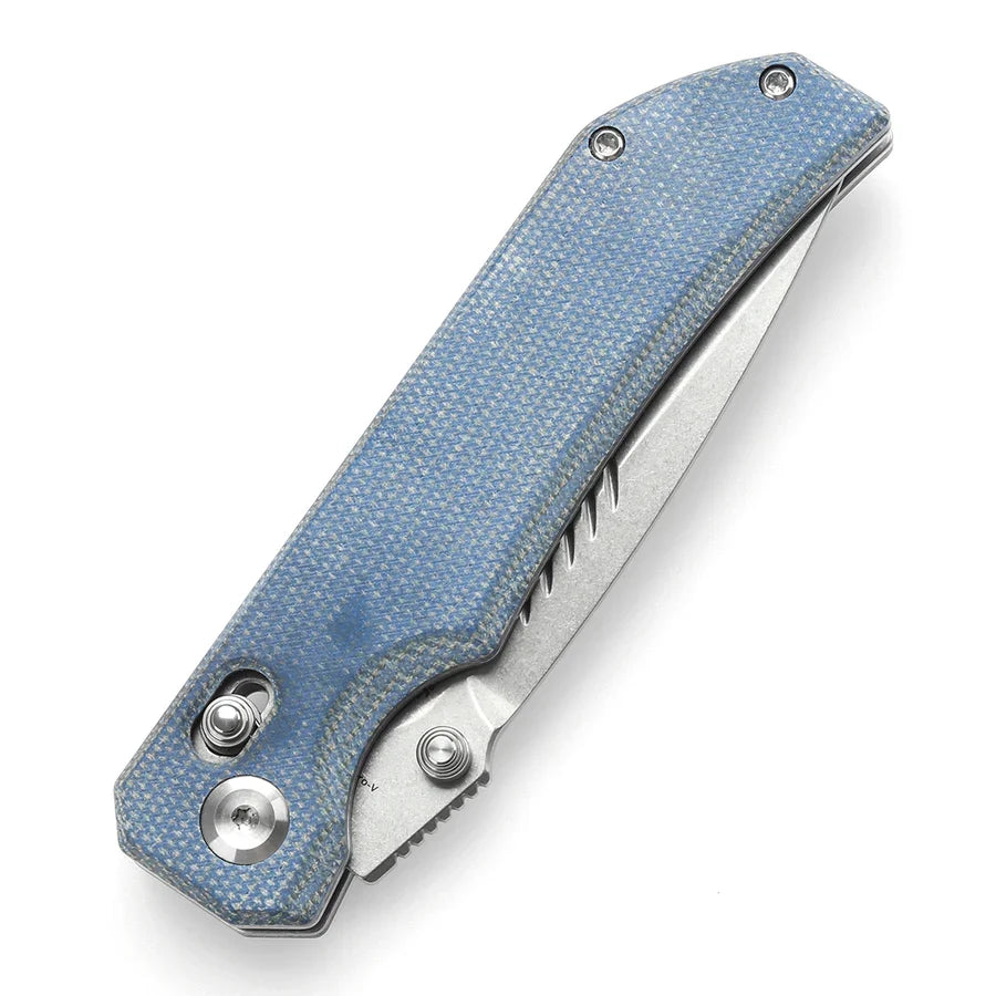 Tenable Eaglestrike T1095V2 – 3.73" Stonewashed Nitro-V Drop Point Blade, Blue Micarta Handle with Crossbar Lock